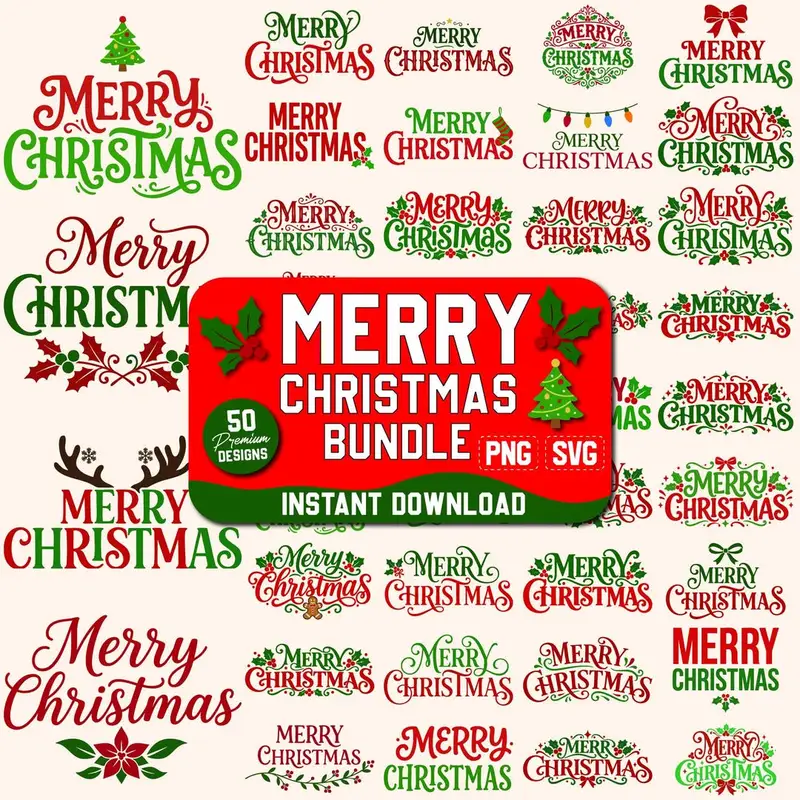 Merry Christmas Lettering SVG Bundle